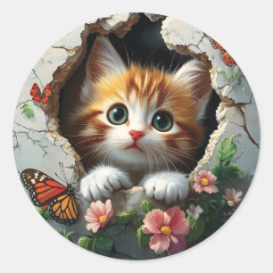 Adesivo Imagem 3D de um gatinho fofo espiando