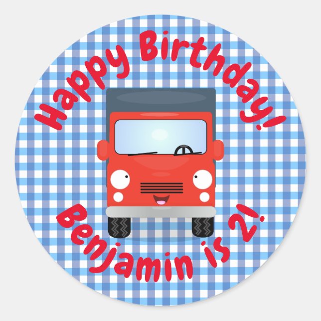 Adesivo Imagem de desenho animado de caminhão vermelho e b (Frente)