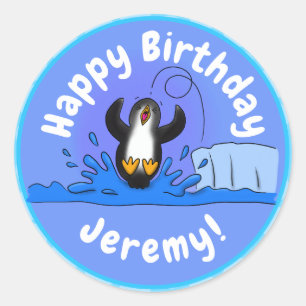 Adesivo Imagem de desenho animado de pinguim de salto feli