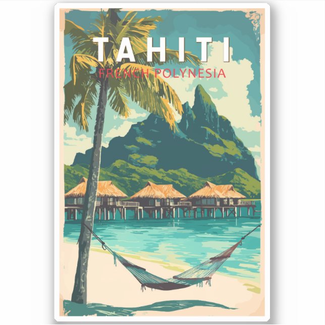 Adesivo Imagem de Tahiti Viagem Art Vintage (Frente)