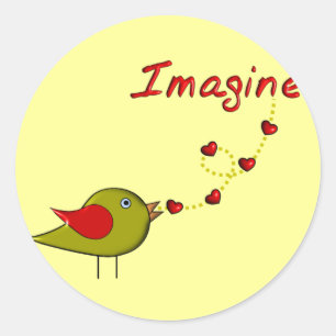Adesivo "Imagine" o design do pássaro e dos corações