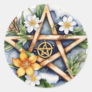 Adesivo Imbolc Floral Snowy Pentacle Wiccan Holiday