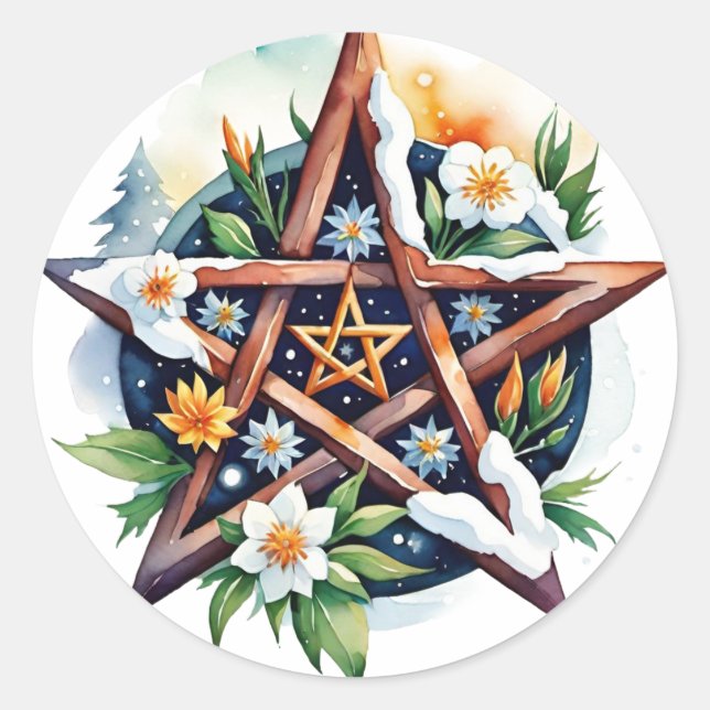 Adesivo Imbolc Floral Snowy Pentacle Wiccan Holiday (Frente)