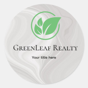 Adesivo Imobiliária Folha Verde Mármore Branco personaliza