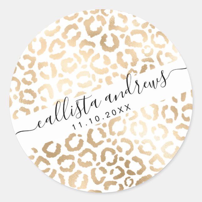 Adesivo Impressão Animal Leopardo Branco Dourado Elegante  (Frente)