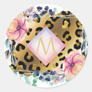 Adesivo Impressão Bonito de Leopardo, Rosa Dourada, Monog