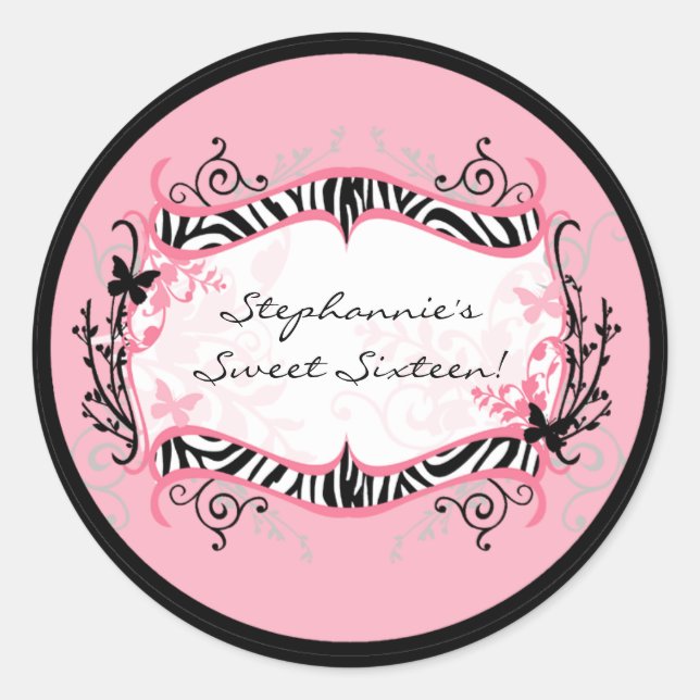 Adesivo Impressão de 6 - 3" Favkers Girly Butterfly Zebra (Frente)
