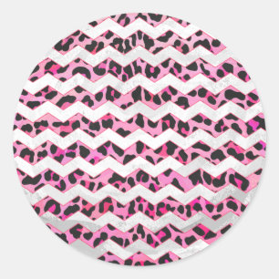 Adesivo Impressão de Chevron Preto-Leopardo e Rosa Quente