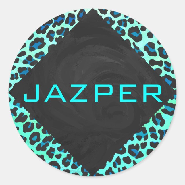 Adesivo Impressão de Leopardo Negro e Teal (Frente)
