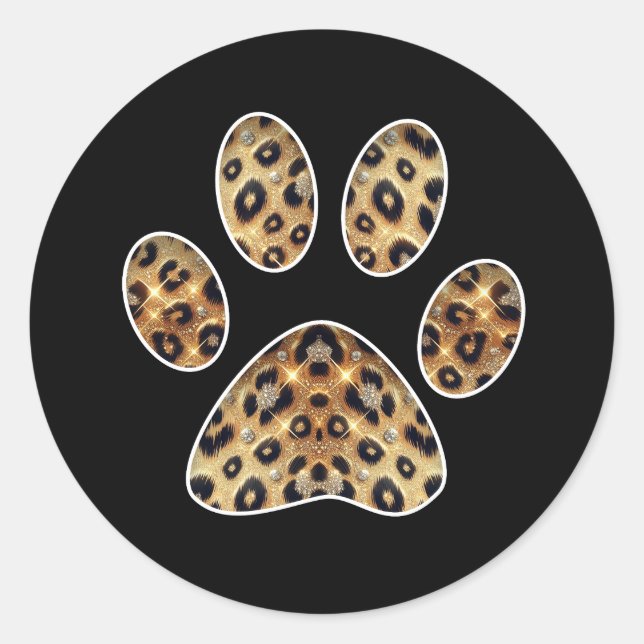 Adesivo Impressão de Pata com Brilho de Leopardo Dourado e (Frente)