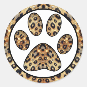 Adesivo Impressão de Pata com Brilho de Leopardo Dourado e