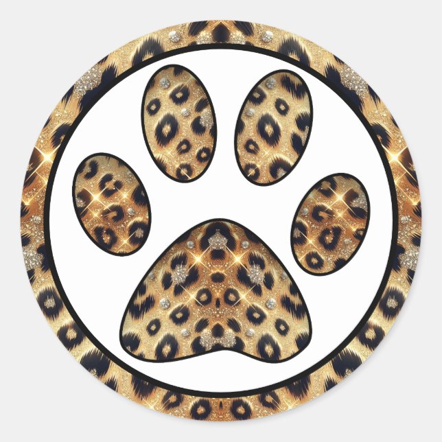 Adesivo Impressão de Pata com Brilho de Leopardo Dourado e (Frente)