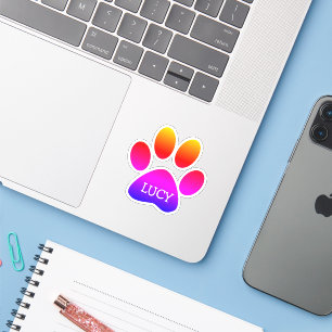 Adesivo Impressão de Pata de Cachorro Arco-íris Neon Com N