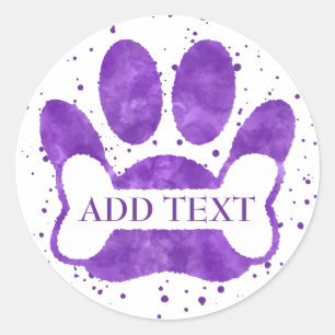 Adesivo Impressão de Pata de Cachorro e Osso Roxo Aquarela