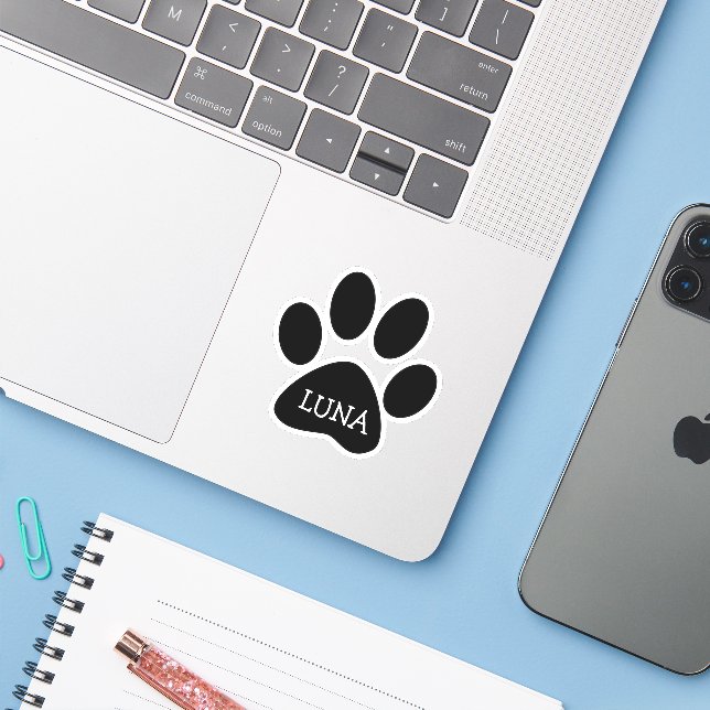 Adesivo Impressão de Pata de Cachorro Preto Com Nome (Notebook com iPhone)