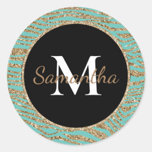 Adesivo Impressão De Zebra Com Mint Dourado Faux Glitter