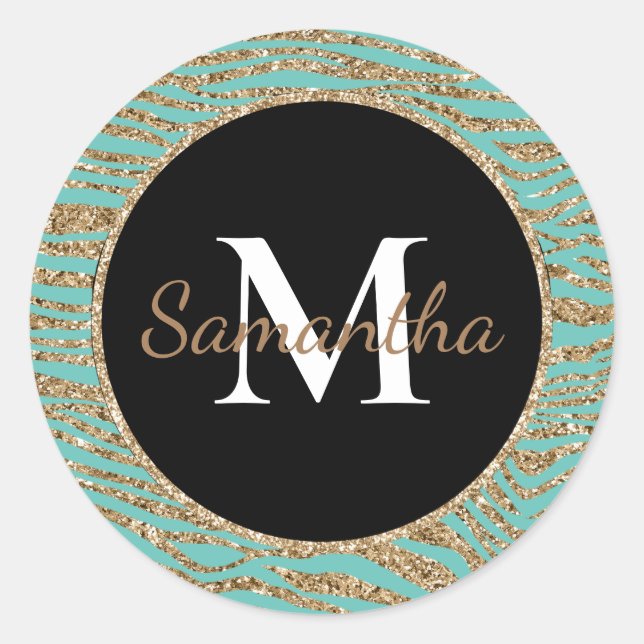 Adesivo Impressão De Zebra Com Mint Dourado Faux Glitter (Frente)