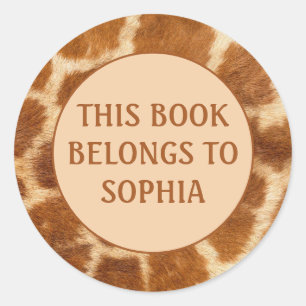 Adesivo Impressão do Livro Castanho Laranja Girafa Nome Pl