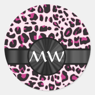 Adesivo Impressão e monograma rosa-leopardo
