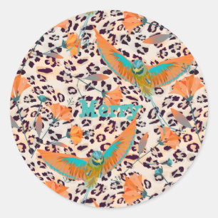 Adesivo Impressão elegante do leopardo, pássaros de