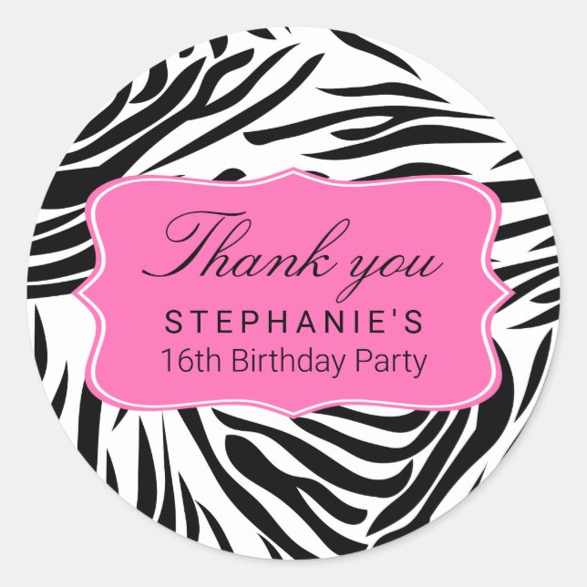 Adesivo Impressão em Zebra Negra e Branca com Aniversário  (Frente)