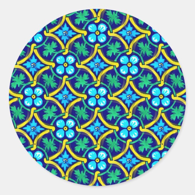 Adesivo Impressão Floral Amarelo-Teal Design Mexicano (Frente)