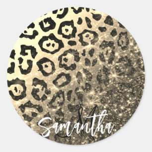 Adesivo Impressão Leopard da Glitter do ouro