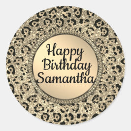 Adesivo Impressão Leopardo com Glitter Dourada