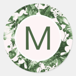 Adesivo Impressão Monograma de Holly Verde de Natal Chic