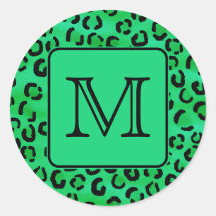 Adesivo Impressão verde do leopardo com monograma feito