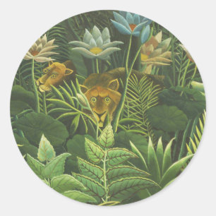 Adesivo Impressão Vintage de Leão na Selva Tropical de Hen