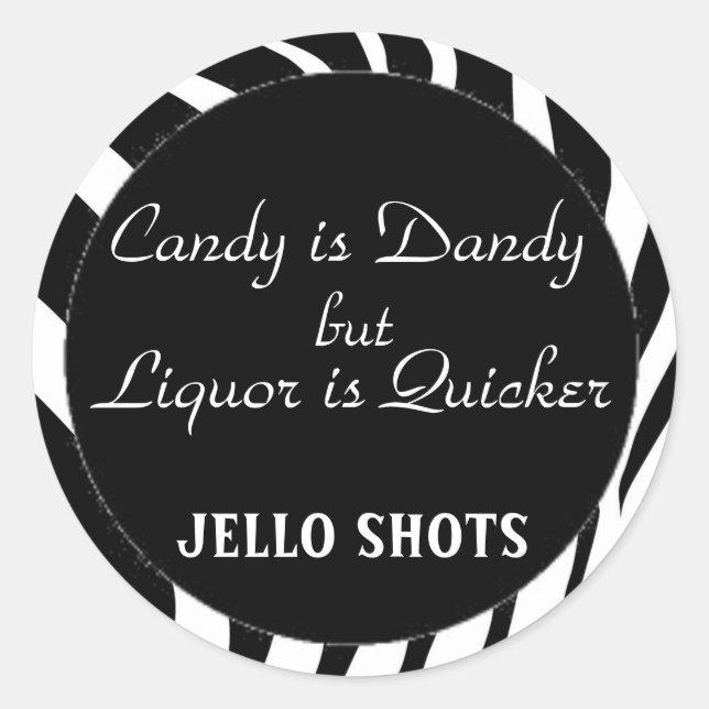 Adesivo impressão zebra, círculo negro, Candy é Dandy, mas (Frente)