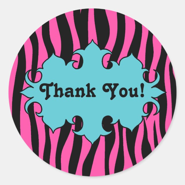 Adesivo Impressão zebra rosa-quente com obrigado de faixa  (Frente)