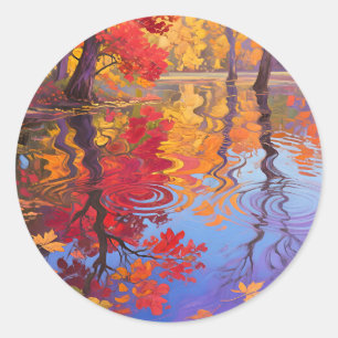 Adesivo Impressionista da Lagoa de Reflexão de Outono