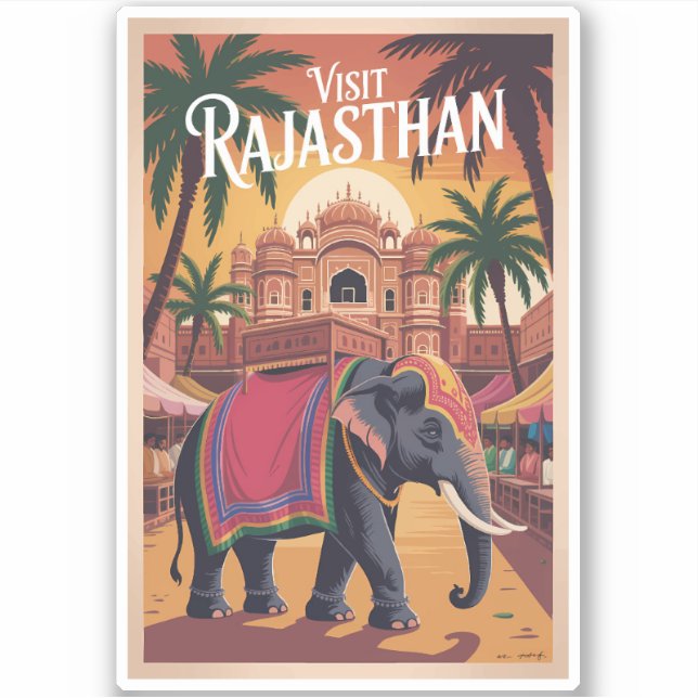 Adesivo India Rajasthan Illustration Travel Art Vintage (Frente)