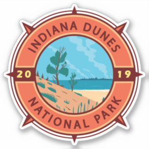Adesivo Indiana Dunes National Park Retro Compass Emblem