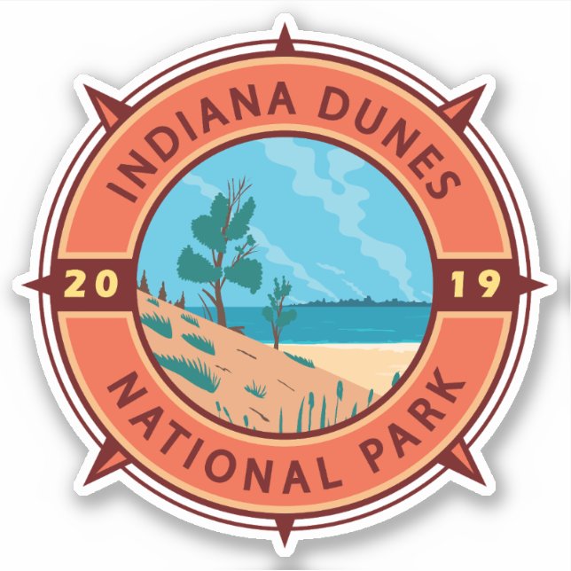 Adesivo Indiana Dunes National Park Retro Compass Emblem (Frente)