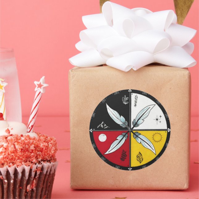 Adesivo Indígenas redondo de Mandala em roda médica (Festa)