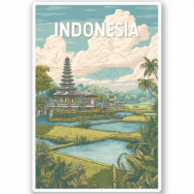 Adesivo Indonesia Illustration Travel Art Vintage (Frente)