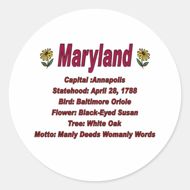 Adesivo Info-Sticker de Maryland (Frente)