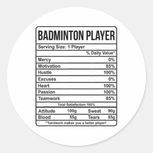 Adesivo Informações do Jogador de Badminton e Fatos Nutric