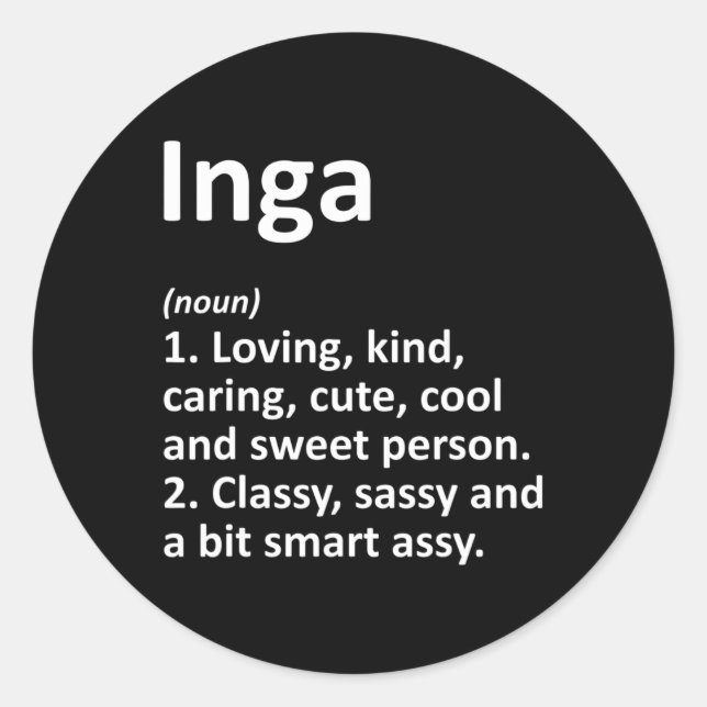 Adesivo Inga Definition Personalized Name Funny Birthday G (Frente)