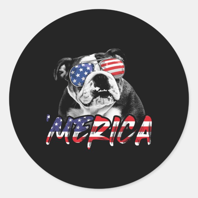 Adesivo Inglês Buldogue 4 de julho Americano Flag Dog Love (Frente)