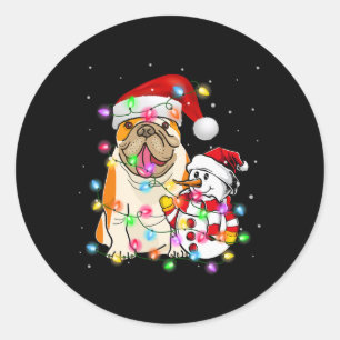Adesivo Inglês Buldogue Cachorro Snowman Santa Hat Lights