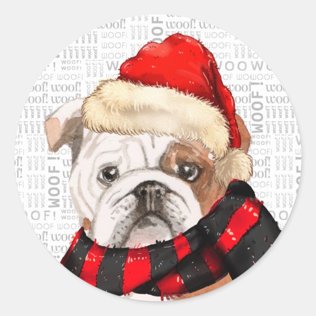 Adesivo Inglês Bulldog e Woof Word Art Natal (Frente)