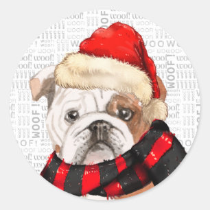 Adesivo Inglês Bulldog e Woof Word Art Natal