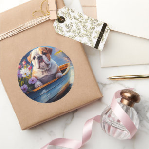 Adesivo Inglês Bulldog em um Paddle: Uma Aventura Cênica