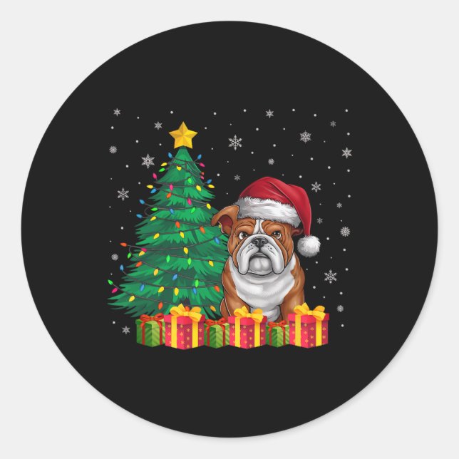 Adesivo Inglês Bulldog Santa Hat As Luzes De Natal (Frente)
