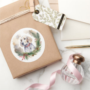 Adesivo Inglês Setter Christmas Wreath Festivo Pup