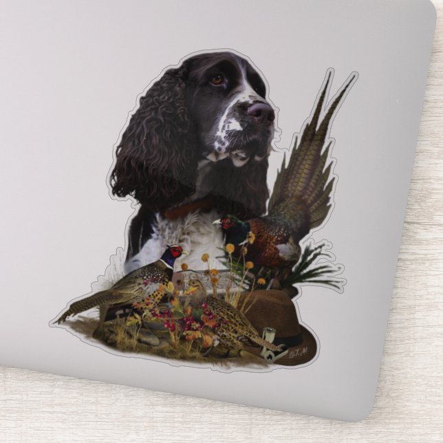 Adesivo Inglês Springer Spaniel com faisão (Detalhe)